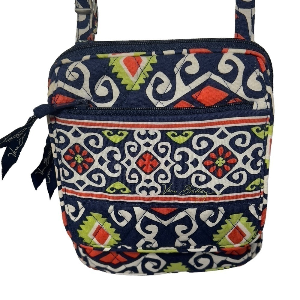 VERA BRADLEY Navy Orange/White"Sun Valley" Adjust Strap Small Crossbody Bag